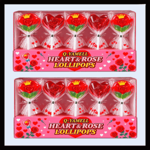 HEART & ROSE LOLLIPOPS Q-YAMELL PALETAS CHUPETAS CORAZONES WHOLESALER